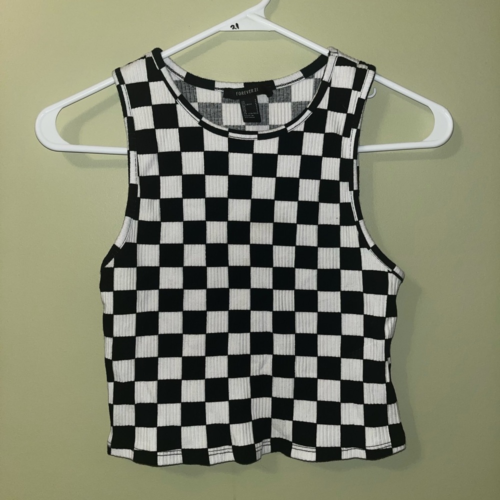 Forever 21 Checker Print Crop Tank Top